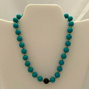 Vintage teal and gold beaded necklace